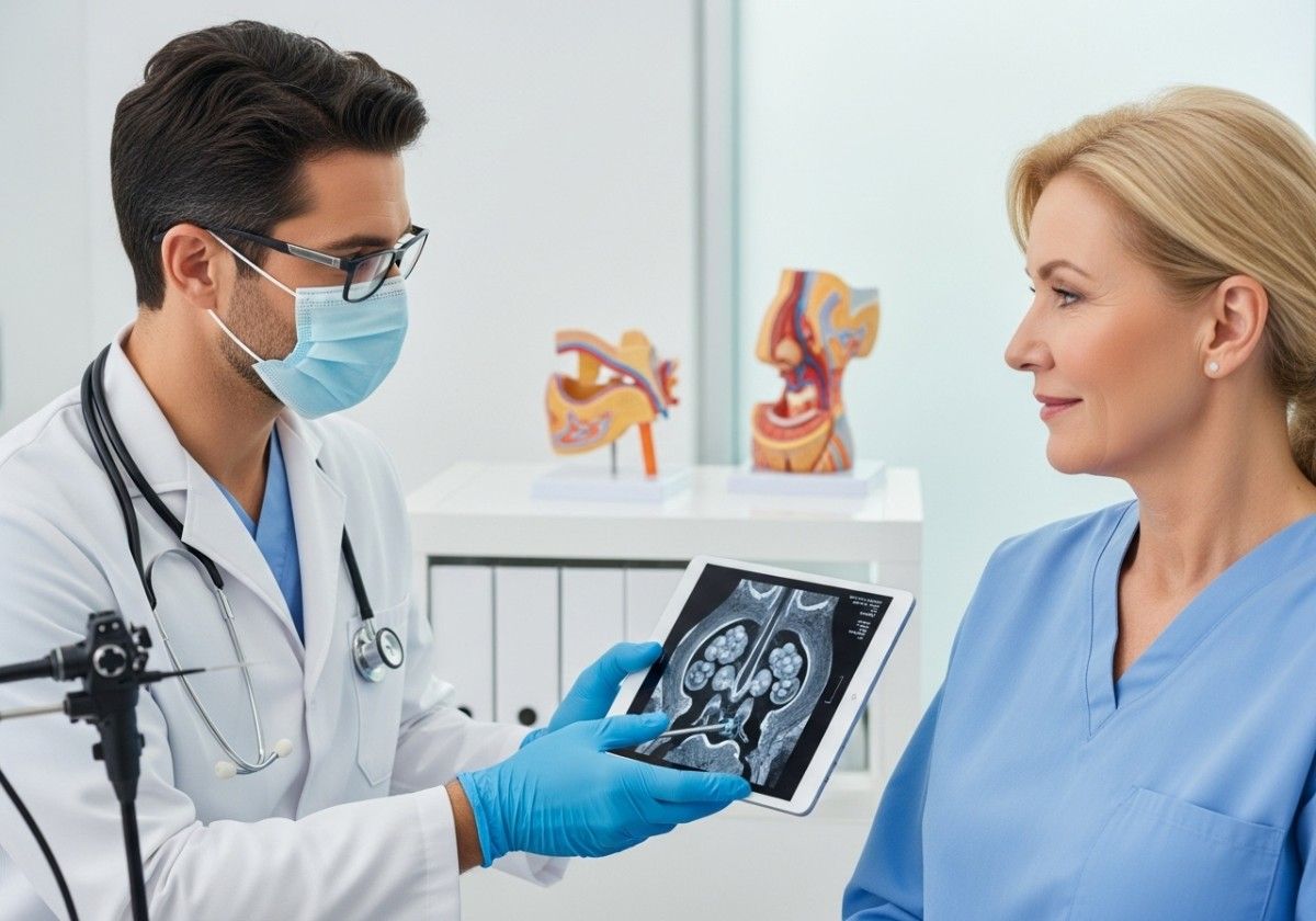 Doctor showing a sinus scan to a patient during a medical consultation