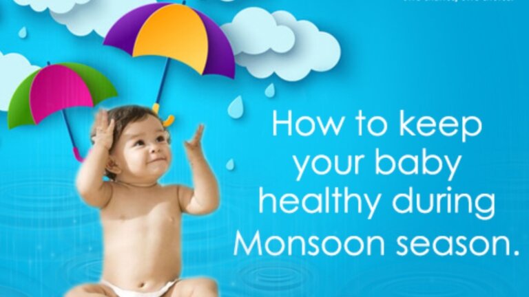 Mother caring for a sick child during monsoon, showing tips on how to protect kids from rainy season illness in monsoon.